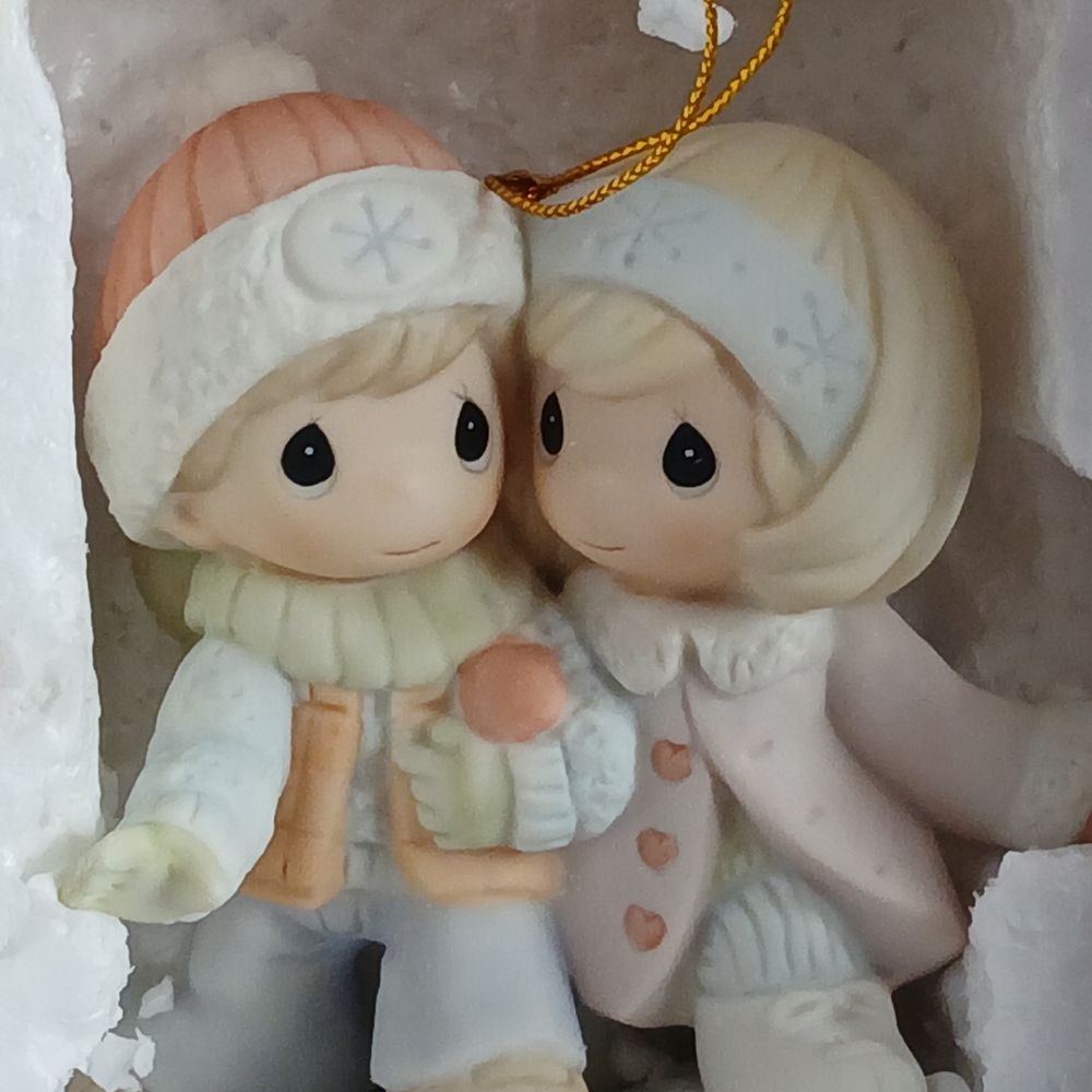 Precious Moments Holiday Ornament Warmed By Your Love"- Pink, White, Cream